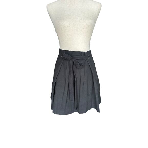 BCBGMAXAZRIA Paperbag Waist Mini Skirt Black Linen Blend Tie Belt M - Picture 5 of 9